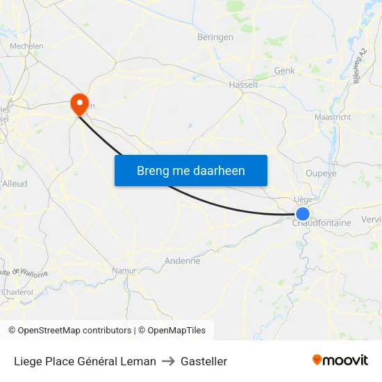 Liege Place Général Leman to Gasteller map