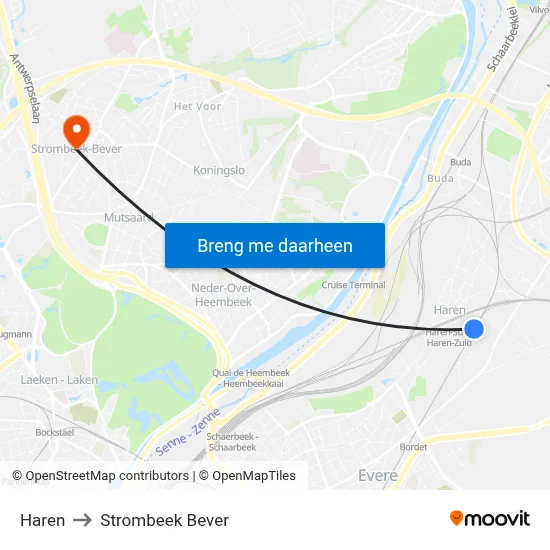 Haren to Strombeek Bever map