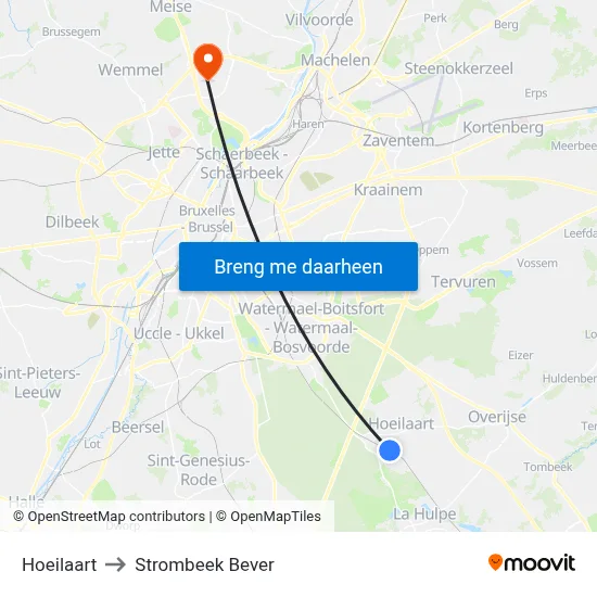 Hoeilaart to Strombeek Bever map