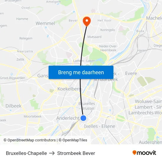 Bruxelles-Chapelle to Strombeek Bever map