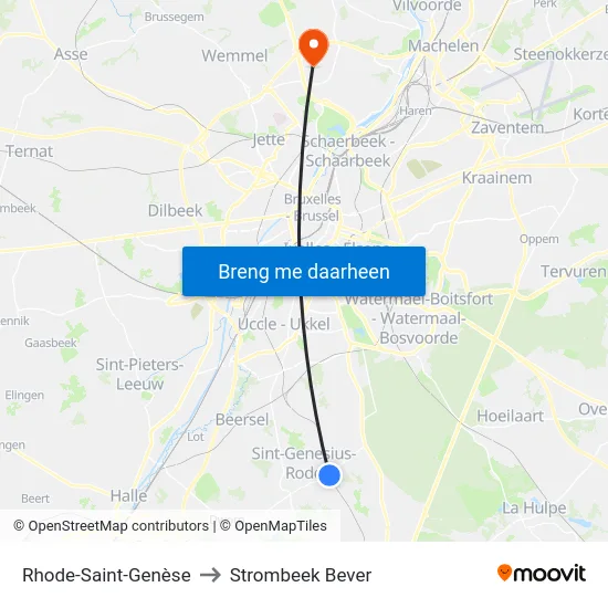 Rhode-Saint-Genèse to Strombeek Bever map