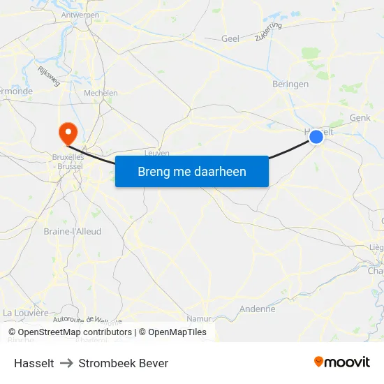 Hasselt to Strombeek Bever map