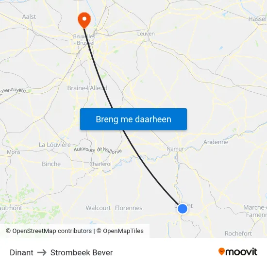 Dinant to Strombeek Bever map