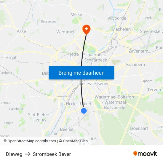 Dieweg to Strombeek Bever map