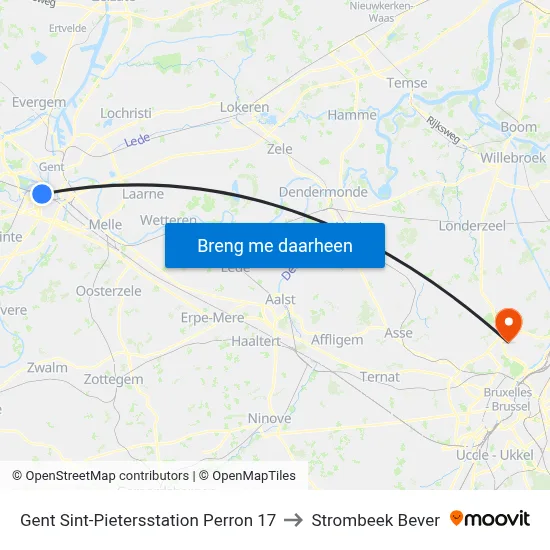 Gent Sint-Pietersstation Perron 17 to Strombeek Bever map