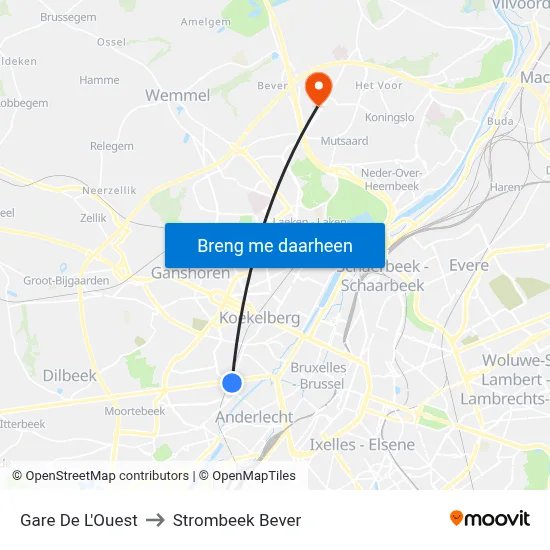 Gare De L'Ouest to Strombeek Bever map