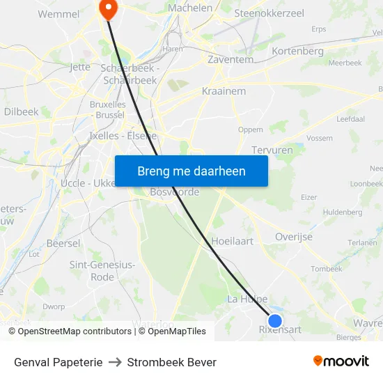 Genval Papeterie to Strombeek Bever map
