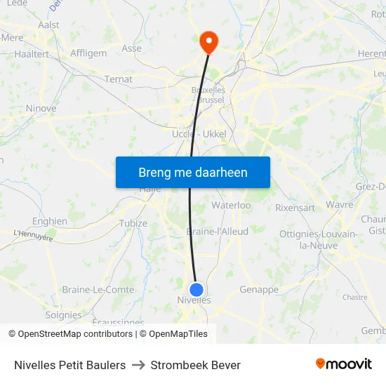 Nivelles Petit Baulers to Strombeek Bever map