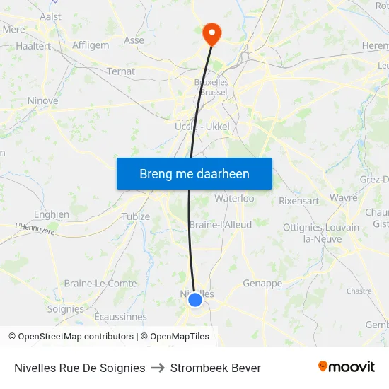 Nivelles Rue De Soignies to Strombeek Bever map