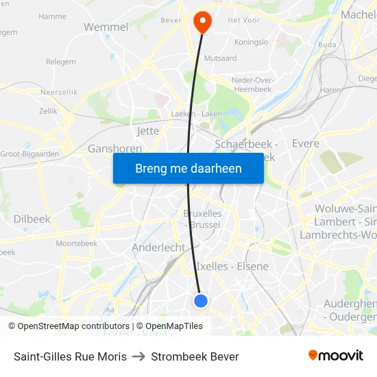 Saint-Gilles Rue Moris to Strombeek Bever map