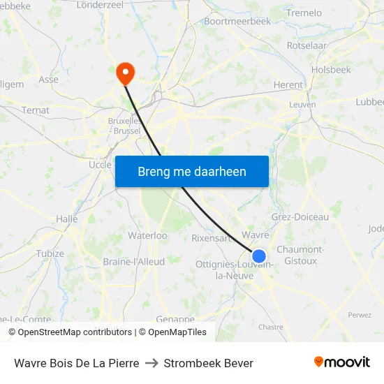 Wavre Bois De La Pierre to Strombeek Bever map