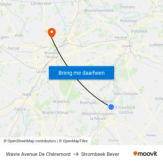 Wavre Avenue De Chèremont to Strombeek Bever map