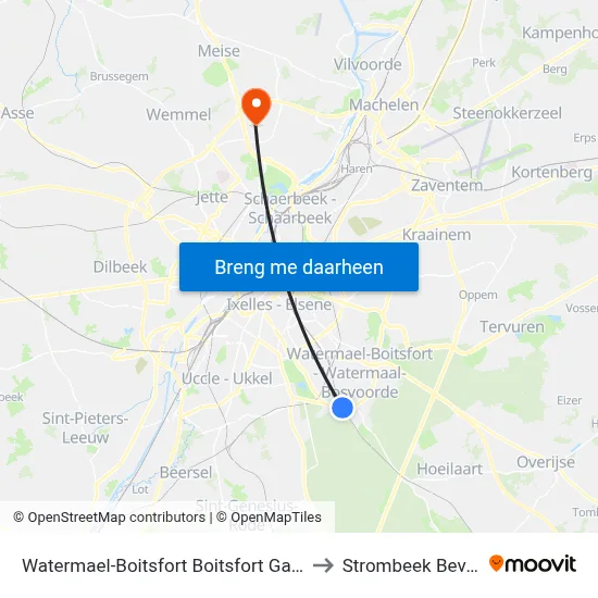 Watermael-Boitsfort Boitsfort Gare to Strombeek Bever map