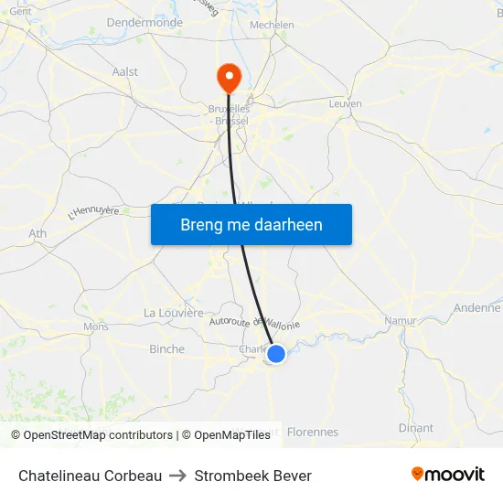 Chatelineau Corbeau to Strombeek Bever map