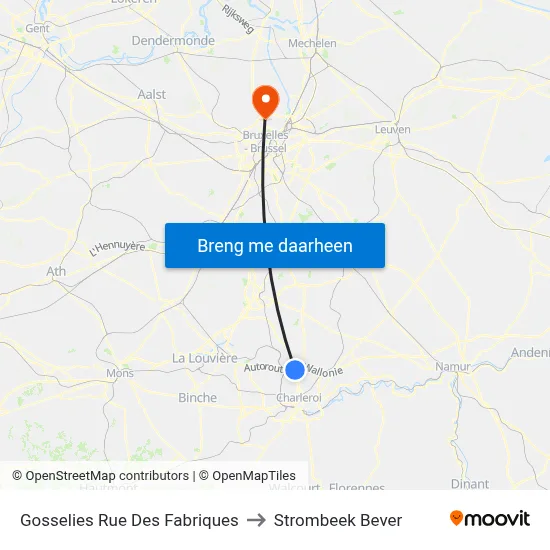 Gosselies Rue Des Fabriques to Strombeek Bever map
