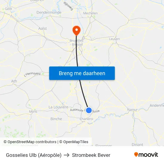 Gosselies Ulb (Aéropôle) to Strombeek Bever map