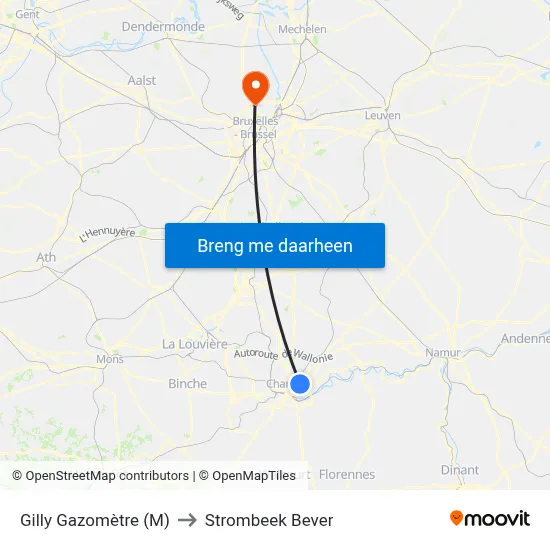 Gilly Gazomètre (M) to Strombeek Bever map