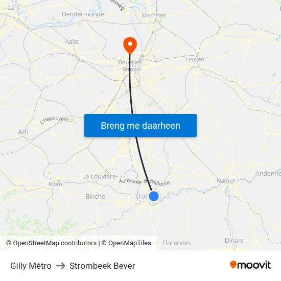 Gilly Métro to Strombeek Bever map