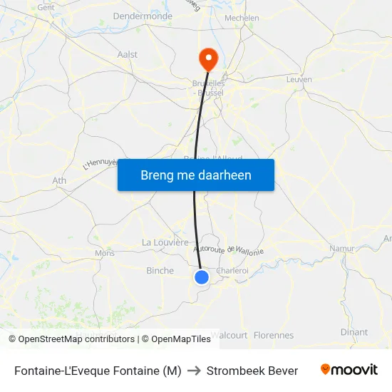 Fontaine-L'Eveque Fontaine (M) to Strombeek Bever map
