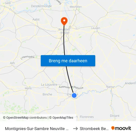 Montignies-Sur-Sambre Neuville Place to Strombeek Bever map