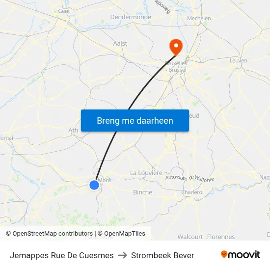Jemappes Rue De Cuesmes to Strombeek Bever map