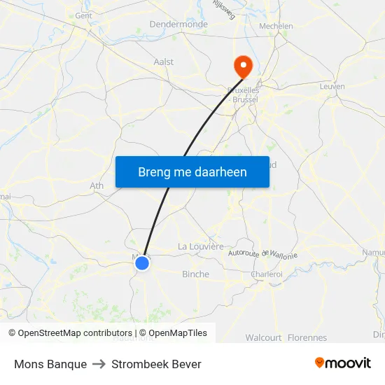 Mons Banque to Strombeek Bever map