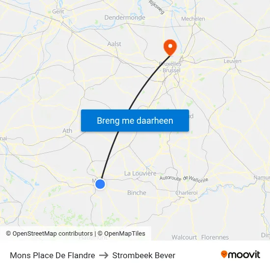 Mons Place De Flandre to Strombeek Bever map