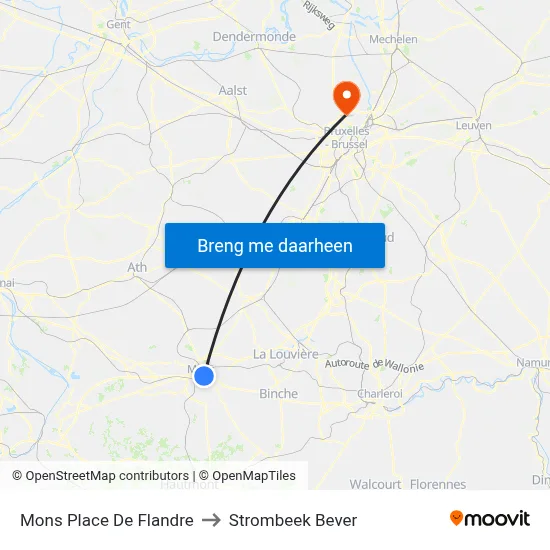 Mons Place De Flandre to Strombeek Bever map
