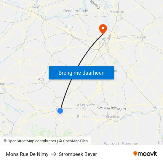 Mons Rue De Nimy to Strombeek Bever map
