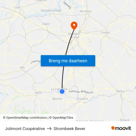 Jolimont Coopérative to Strombeek Bever map