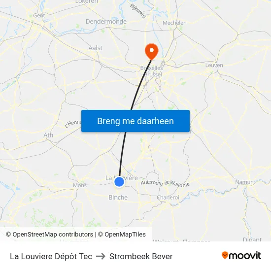 La Louviere Dépôt Tec to Strombeek Bever map
