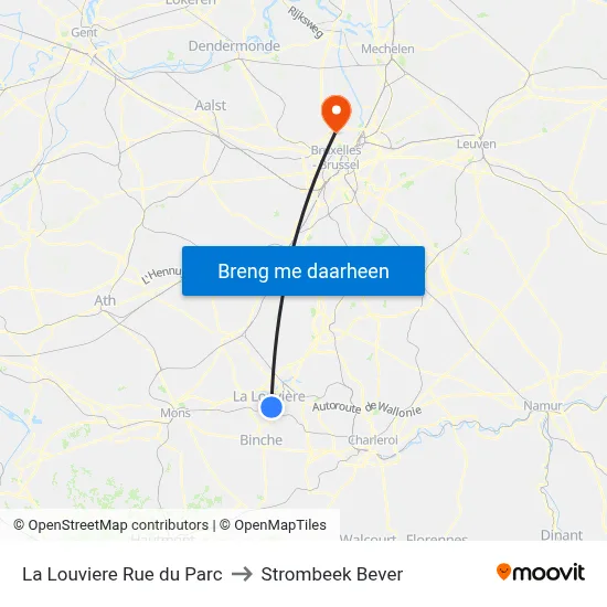La Louviere Rue du Parc to Strombeek Bever map
