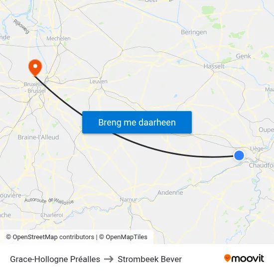 Grace-Hollogne Préalles to Strombeek Bever map
