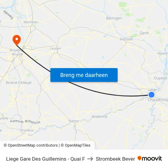 Liege Gare Des Guillemins - Quai F to Strombeek Bever map