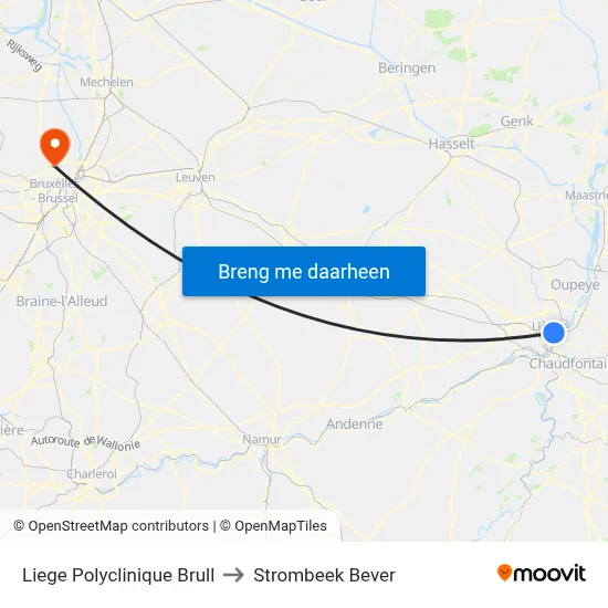 Liege Polyclinique Brull to Strombeek Bever map