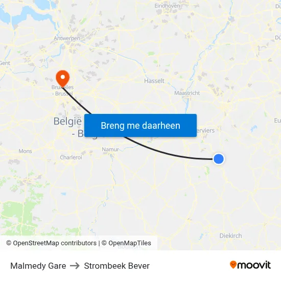Malmedy Gare to Strombeek Bever map
