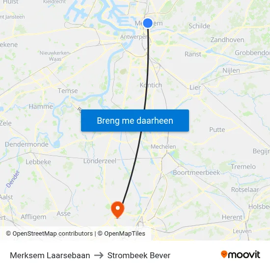 Merksem Laarsebaan to Strombeek Bever map