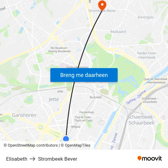 Elisabeth to Strombeek Bever map