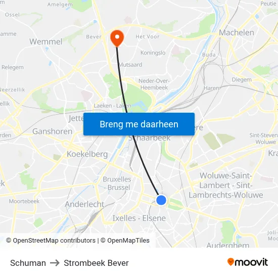 Schuman to Strombeek Bever map
