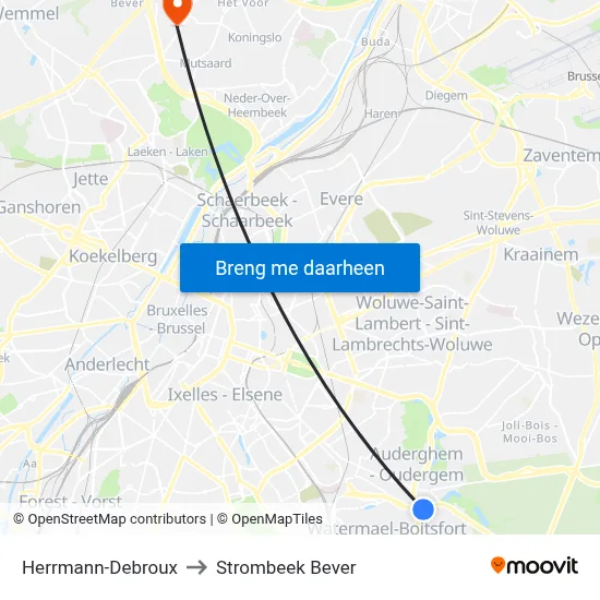 Herrmann-Debroux to Strombeek Bever map