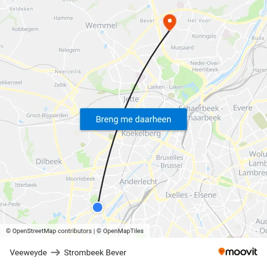 Veeweyde to Strombeek Bever map