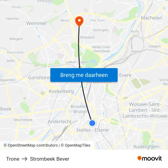 Trone to Strombeek Bever map