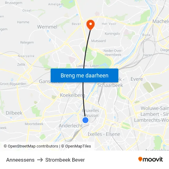 Anneessens to Strombeek Bever map