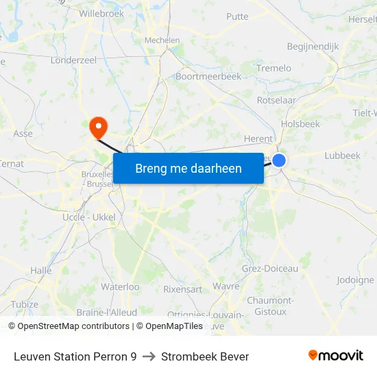 Leuven Station Perron 9 to Strombeek Bever map