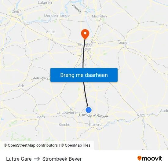 Luttre Gare to Strombeek Bever map