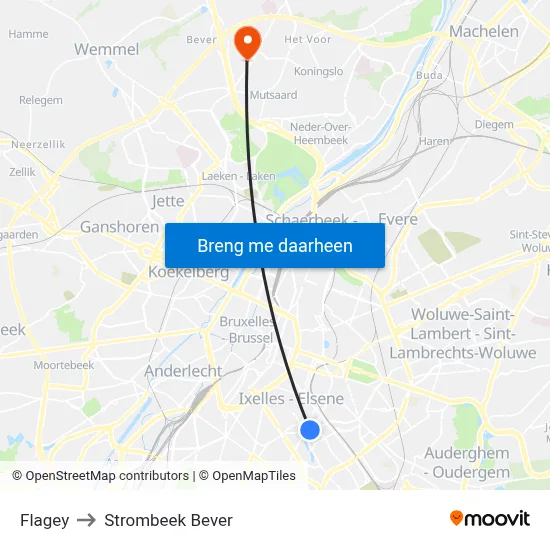 Flagey to Strombeek Bever map