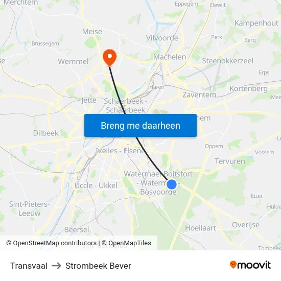 Transvaal to Strombeek Bever map