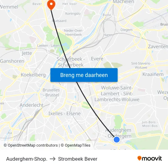 Auderghem-Shop. to Strombeek Bever map