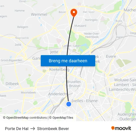 Porte De Hal to Strombeek Bever map