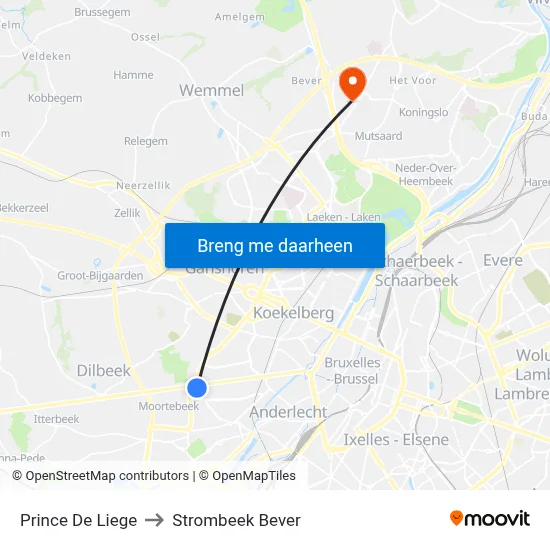 Prince De Liege to Strombeek Bever map